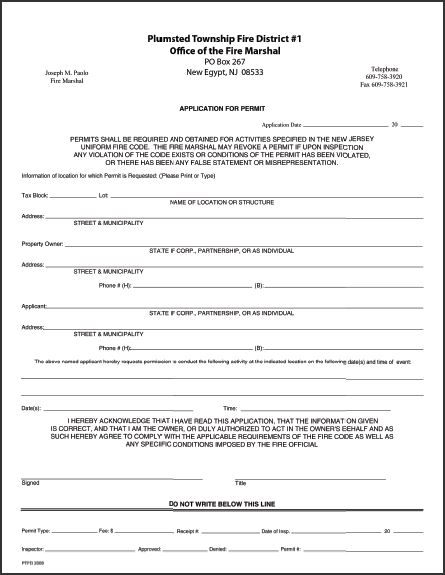 Fire Marshal, Permit Application